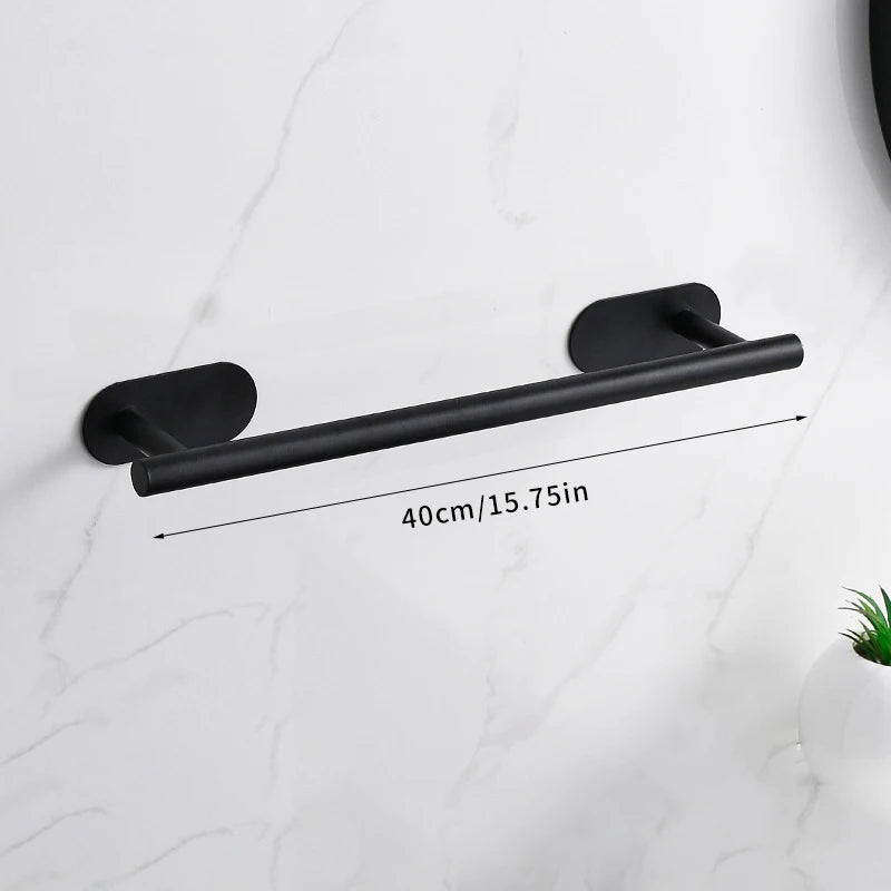 Set Accesorii Baie din Oțel Inoxidabil – Fără Găurire, Suport Prosop, Hârtie Igienică, Agățătoare