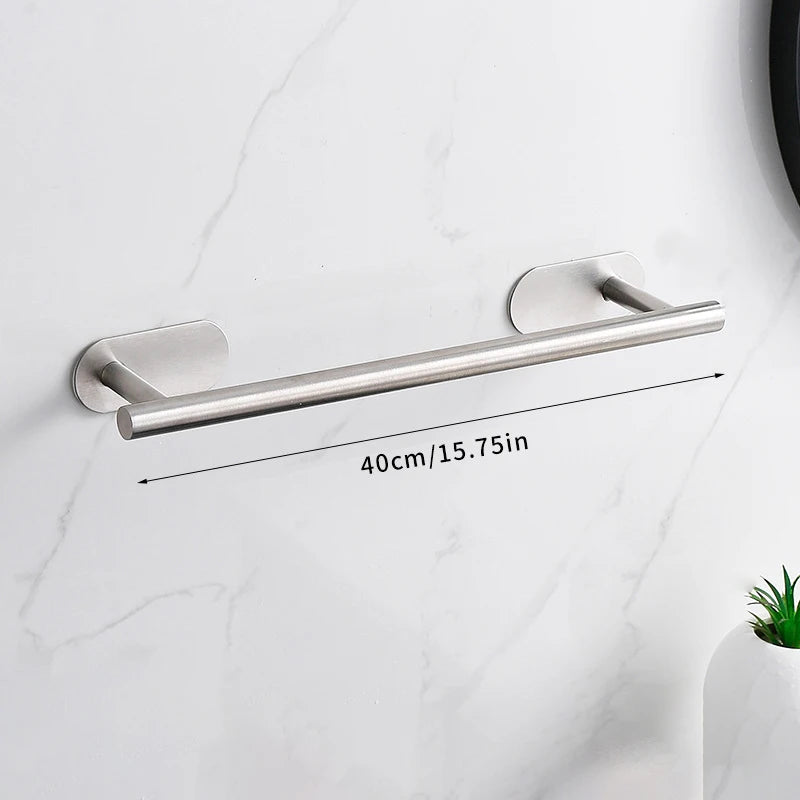 Set Accesorii Baie din Oțel Inoxidabil – Fără Găurire, Suport Prosop, Hârtie Igienică, Agățătoare