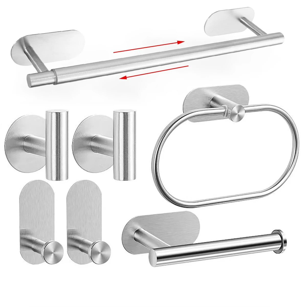Set Accesorii Baie din Oțel Inoxidabil – Fără Găurire, Suport Prosop, Hârtie Igienică, Agățătoare