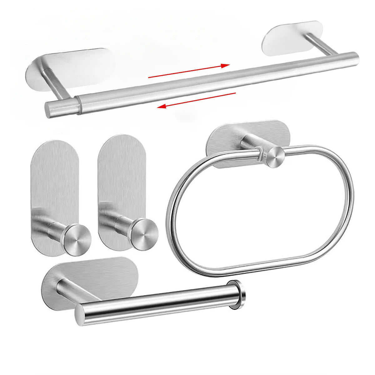 Set Accesorii Baie din Oțel Inoxidabil – Fără Găurire, Suport Prosop, Hârtie Igienică, Agățătoare